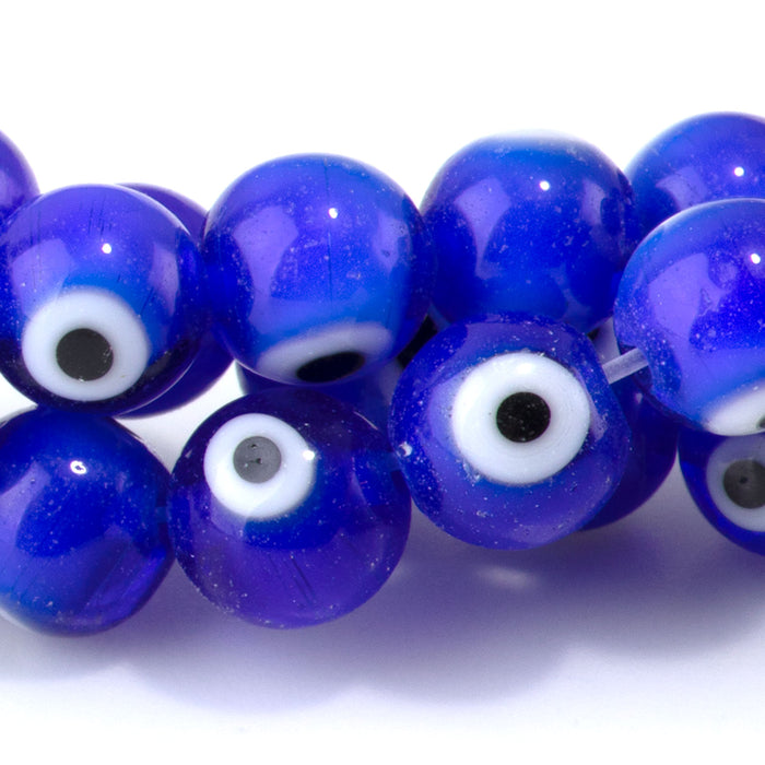Glass Evil Eye Blue 8mm Round - 14-15 Inch