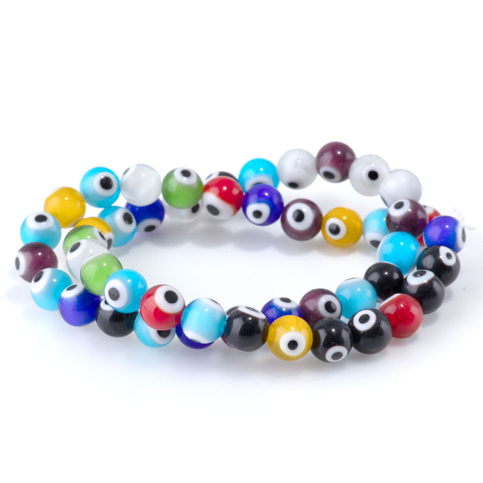 Glass Evil Eye Multi Color 8mm Round - 14-15 Inch