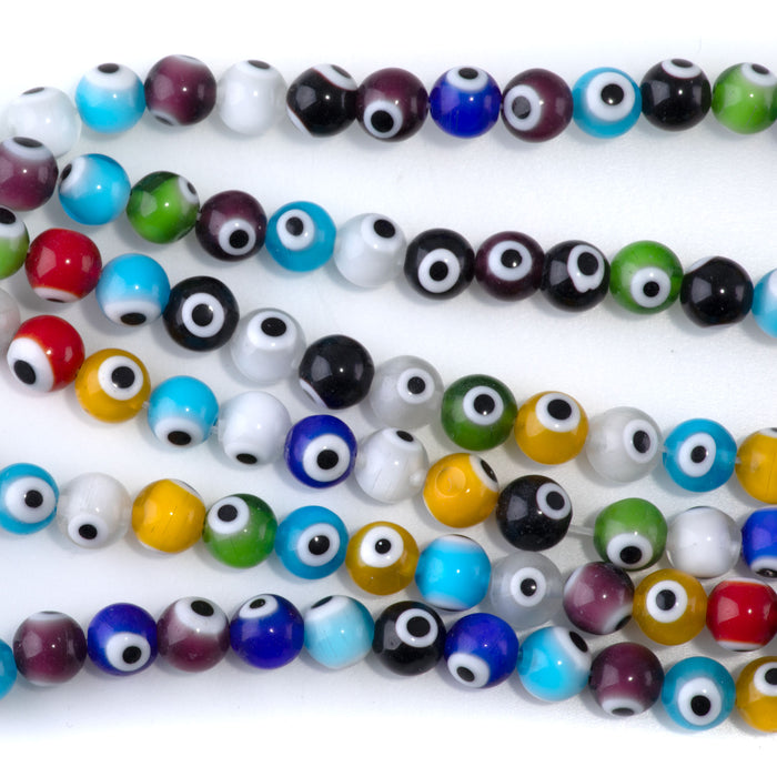 Glass Evil Eye Multi Color 8mm Round - 14-15 Inch