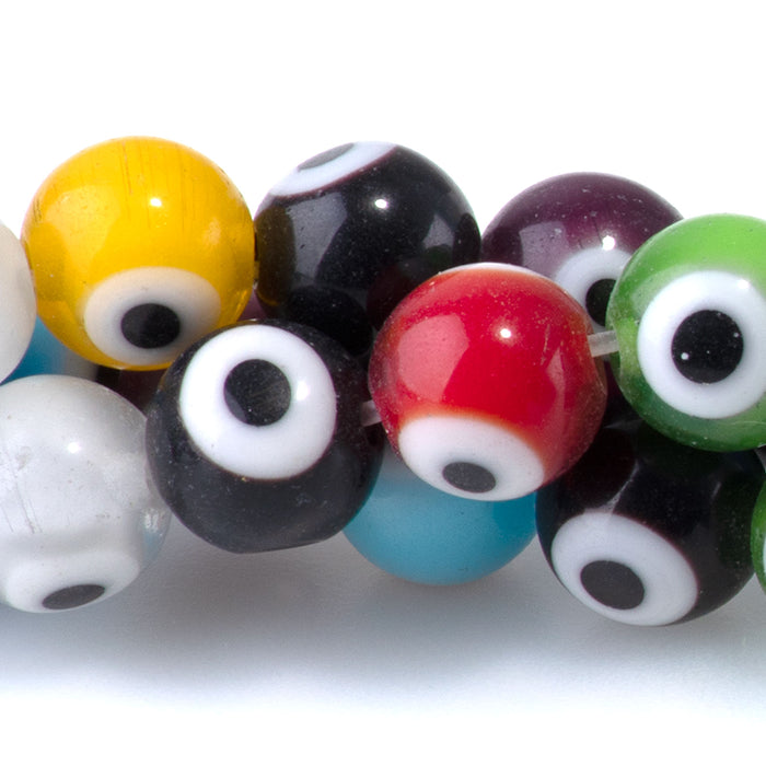 Glass Evil Eye Multi Color 8mm Round - 14-15 Inch