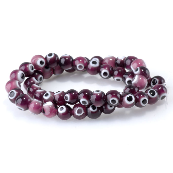 Glass Evil Eye Purple 8mm Round - 14-15 Inch