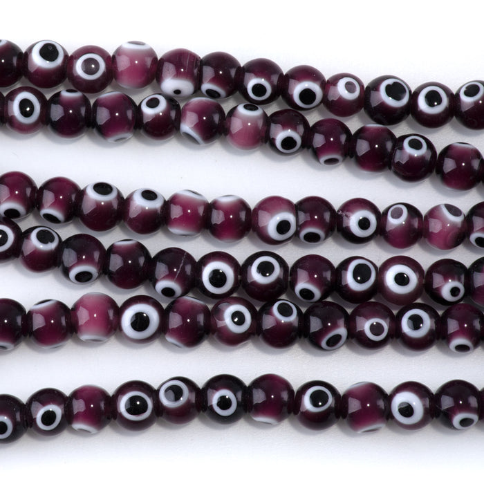 Glass Evil Eye Purple 8mm Round - 14-15 Inch
