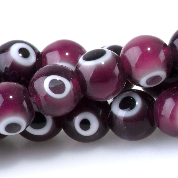 Glass Evil Eye Purple 8mm Round - 14-15 Inch