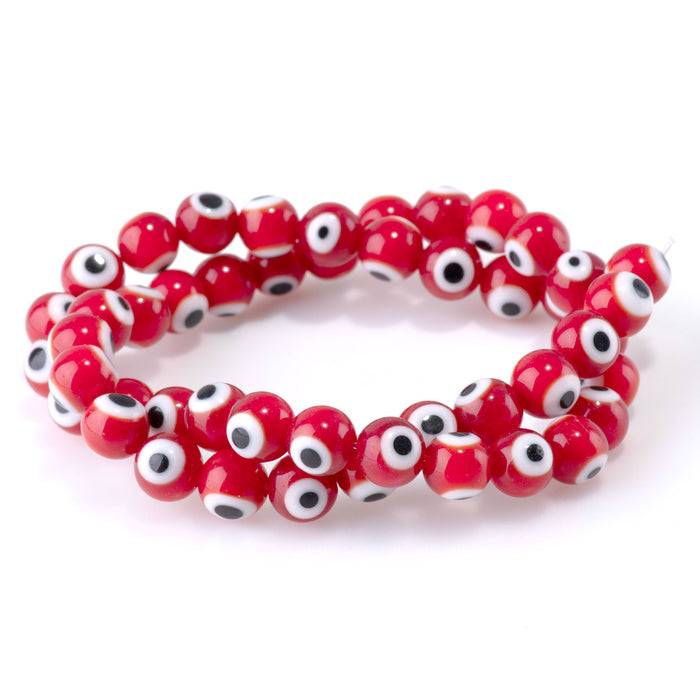 Glass Evil Eye Red 8mm Round - 14-15 Inch