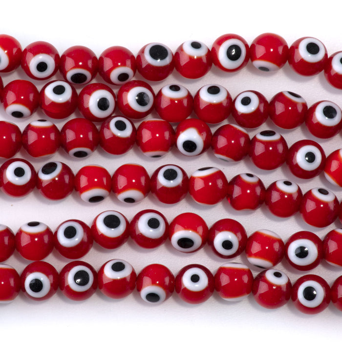 Glass Evil Eye Red 8mm Round - 14-15 Inch