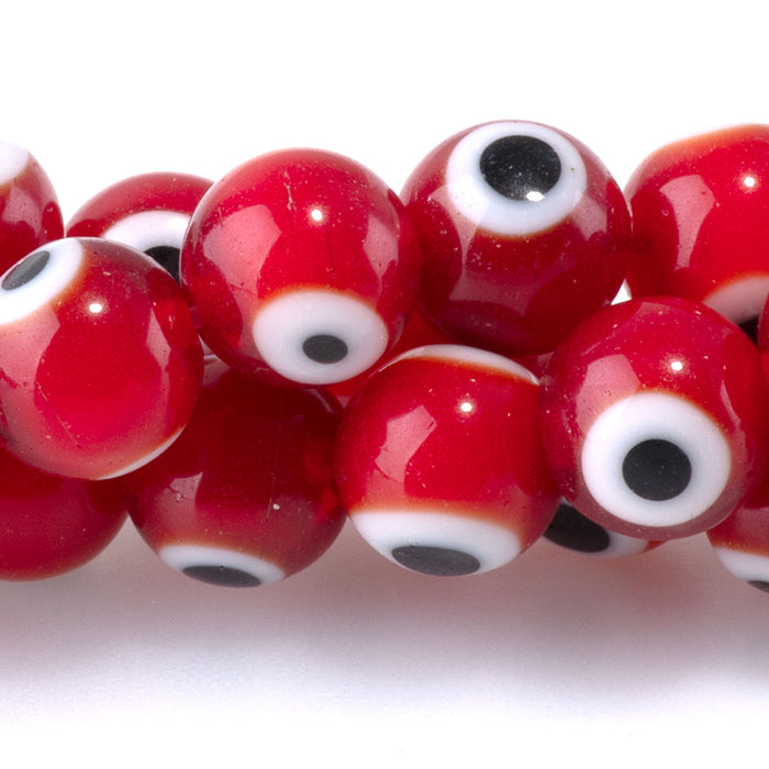 Glass Evil Eye Red 8mm Round - 14-15 Inch
