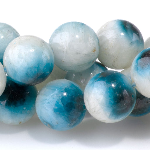 This is a Dakota Stones 10mm Blue Ice Glaciertite Gemstone strand with A grade round beads in 15-16 inch strand.