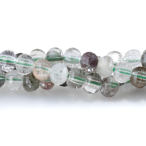 This is a Dakota Stones 4mm Green Lodalite Quartz Lantern Gemstone strand of round beads in 15-16 inch strand.
