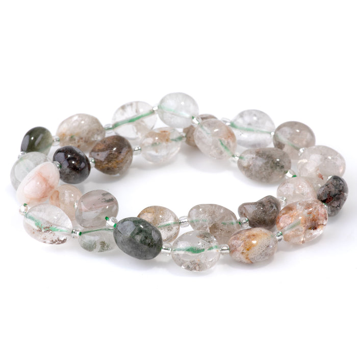 Green Lodalite Quartz 9x11-10x14mm Tumble Nugget A Grade - 15-16 Inch