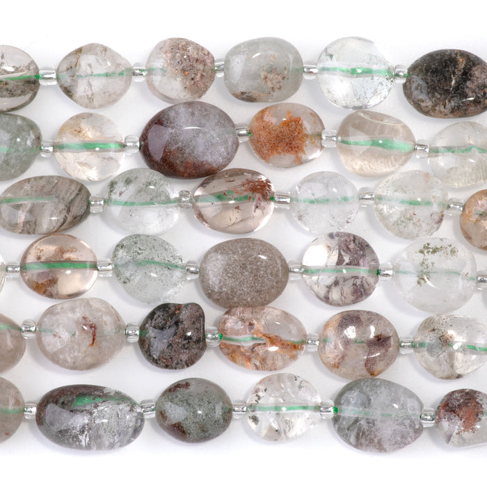 Green Lodalite Quartz 9x11-10x14mm Tumble Nugget A Grade - 15-16 Inch