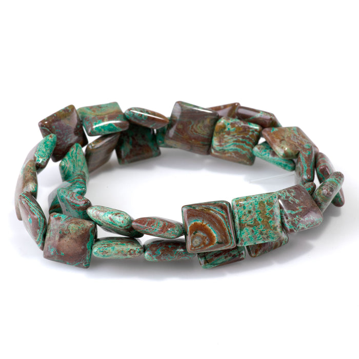 Green Paisley Jasper 12mm Square Bead - 15-16 Inch