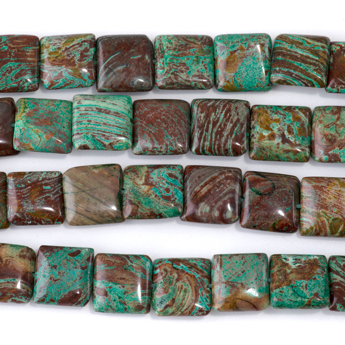 Green Paisley Jasper 12mm Square Bead - 15-16 Inch