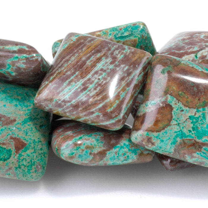 Green Paisley Jasper 12mm Square Bead - 15-16 Inch