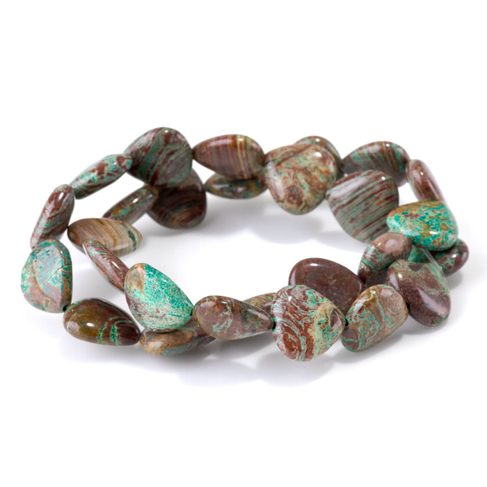 Green Paisley Jasper 15mm Pointed Coin Bead - 15-16 Inch