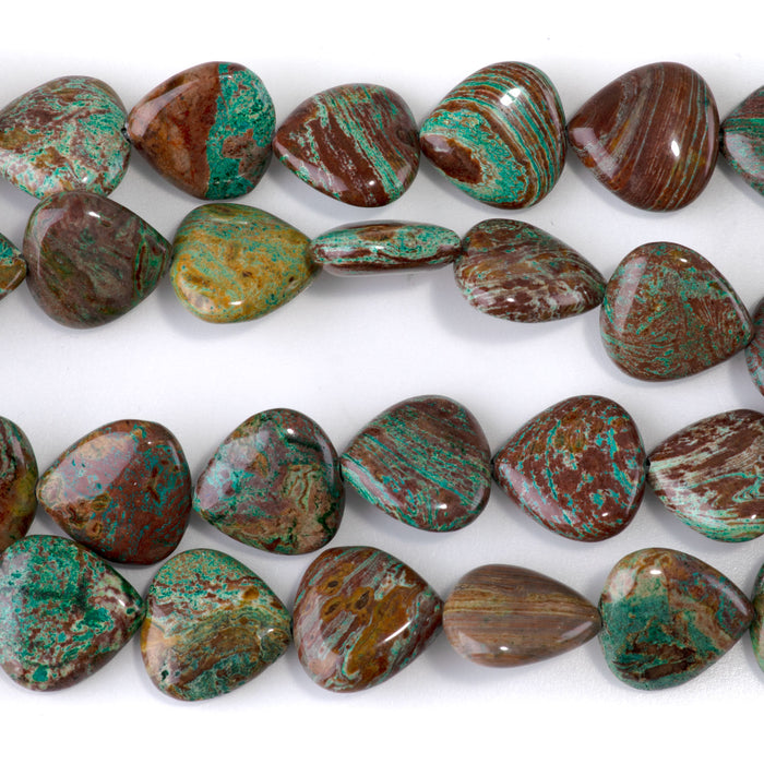 Green Paisley Jasper 15mm Pointed Coin Bead - 15-16 Inch