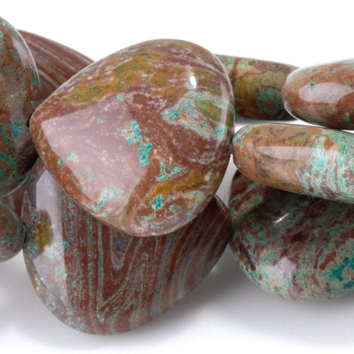 Green Paisley Jasper 15mm Pointed Coin Bead - 15-16 Inch