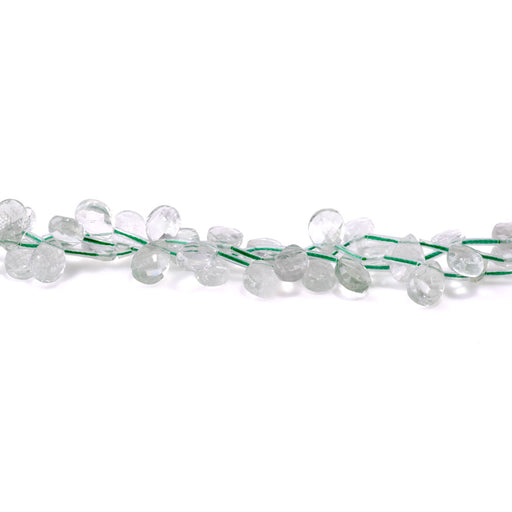 This is a Dakota Stones 8x12mm Green Quartz Top Drill Gemstone strand with faceted tear drop beads in 15-16 inch strand.