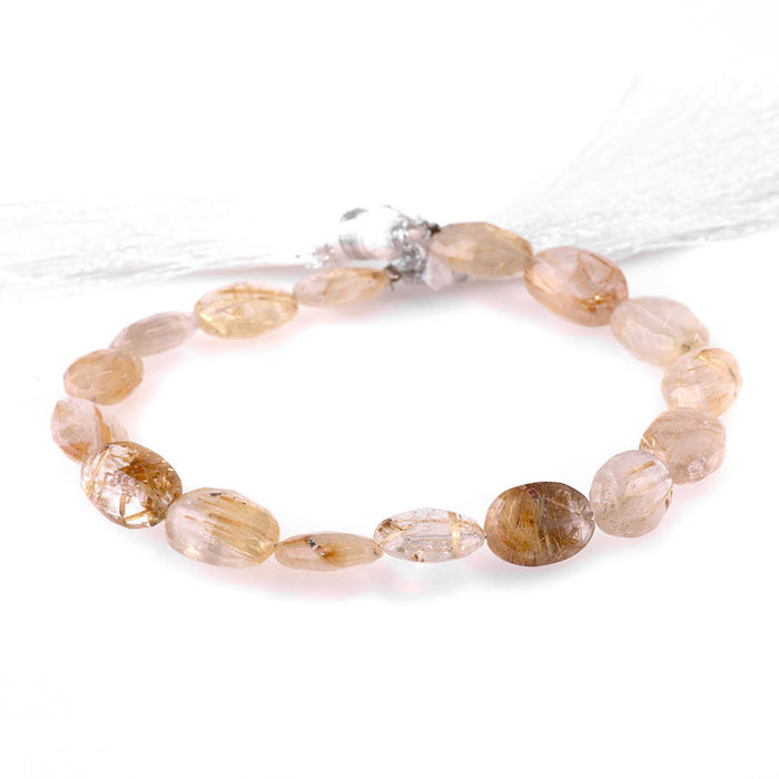 Gold Rutilated Quartz 6x9-9x13mm Faceted Irregular Oval - 8 Inch