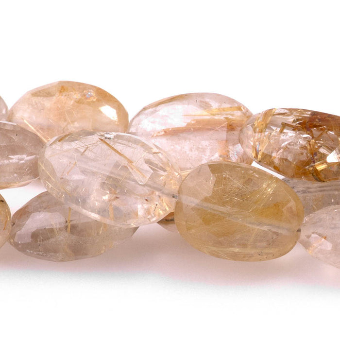 Gold Rutilated Quartz 6x9-9x13mm Faceted Irregular Oval - 8 Inch