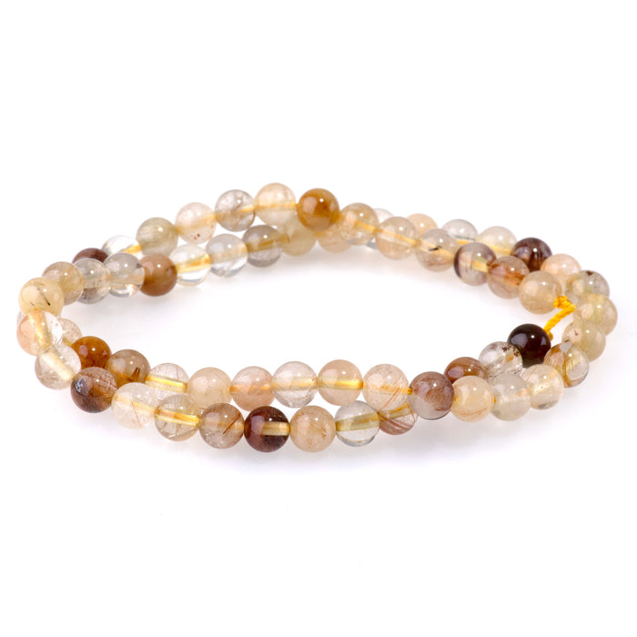 Gold Rutilated Quartz 6mm Round - 15-16 Inch