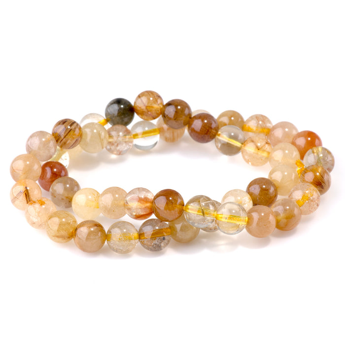 Gold Rutilated Quartz 8mm Round - 15-16 Inch