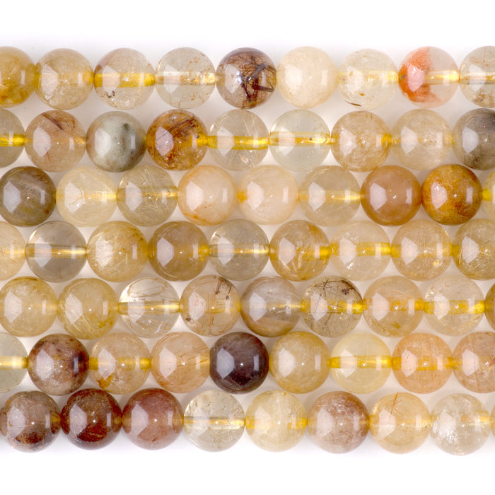 Gold Rutilated Quartz 8mm Round - 15-16 Inch
