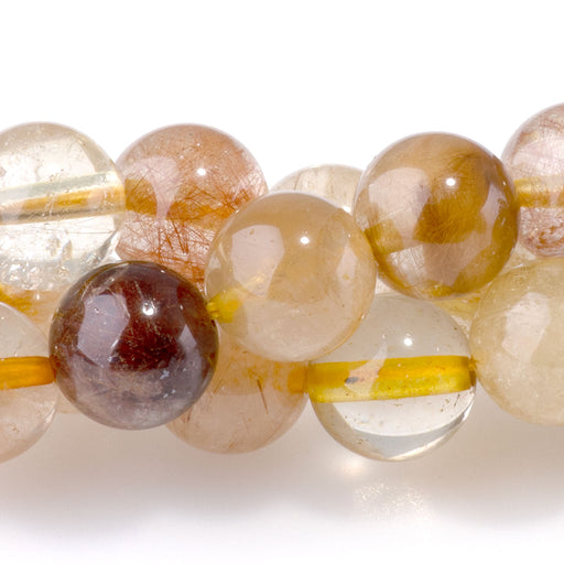 This is a Dakota Stones 8mm Gold Rutilated Quartz Gemstone strand with round beads in 15-16 inch strand.
