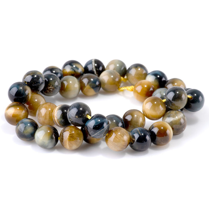 Golden Tiger Eye with Yellow and Blue 10mm Round - 15-16 Inch