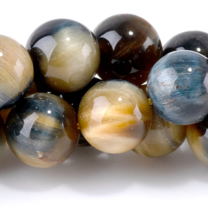 Golden Tiger Eye with Yellow and Blue 10mm Round - 15-16 Inch