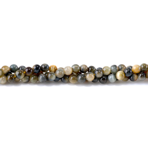 This is a Dakota Stones 6mm Golden Tiger Eye Yellow Blue Gemstone strand with round beads in 15-16 inch strand.