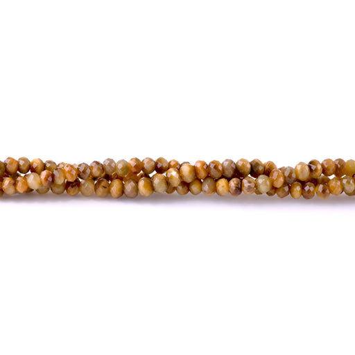 This is a Dakota Stones 4x6mm Golden Tiger Eye Gemstone strand with faceted rondelle beads in 15-16 inch strand.