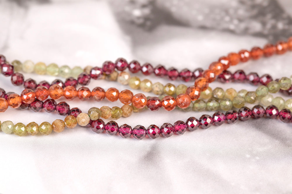 Red, orange and green garnet — almandine, hessonite, grossular, tsavorite