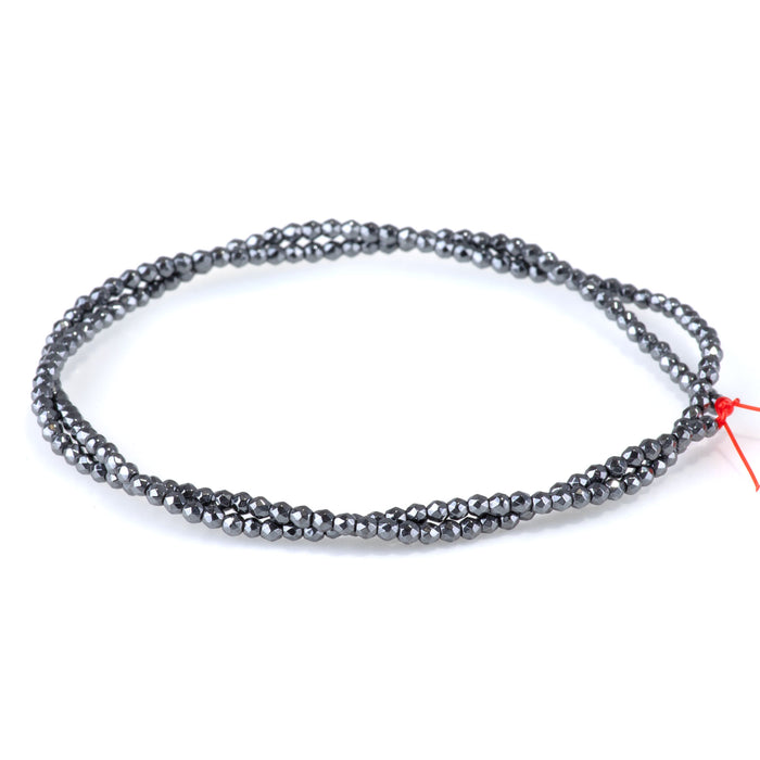 Hematite 2mm Faceted Round - 15-16 Inch