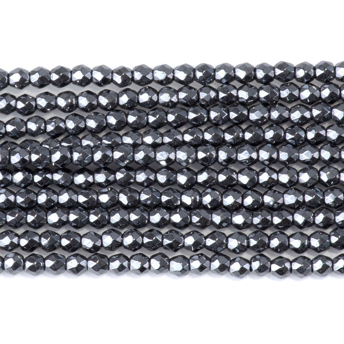 Hematite 2mm Faceted Round - 15-16 Inch