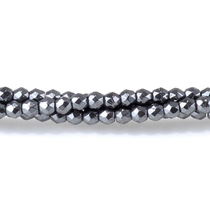 Hematite 2mm Faceted Round - 15-16 Inch
