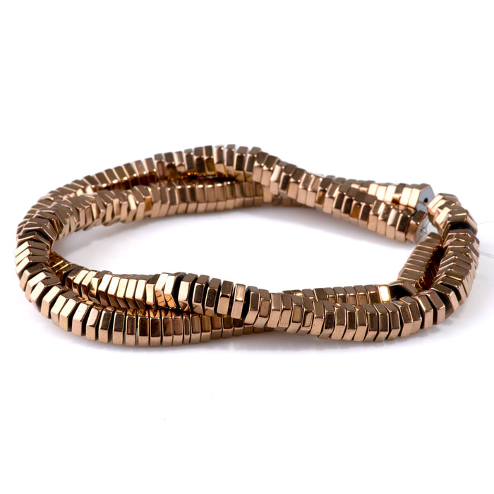 Hematite Antique Brass Plated 2x6mm Hexagon - 15-16 Inch