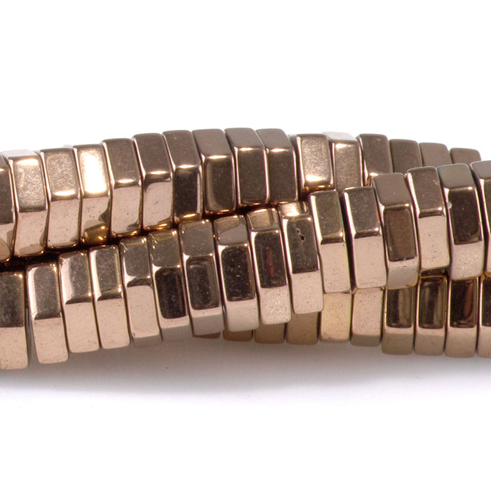 Hematite Antique Brass Plated 2x6mm Hexagon - 15-16 Inch