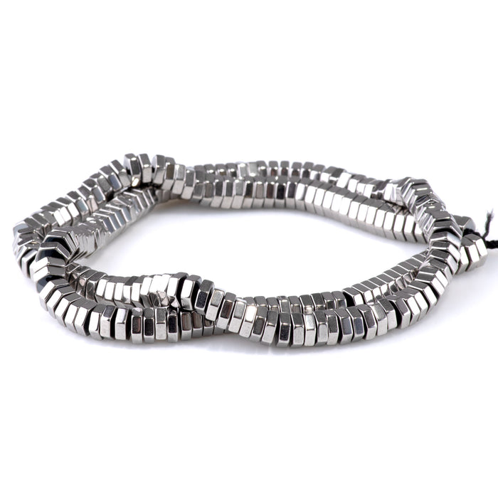 Hematite Antique Silver Plated 2x6mm Hexagon - 15-16 Inch