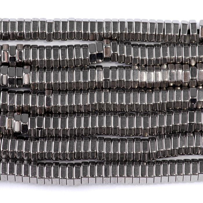 Hematite Antique Silver Plated 2x6mm Hexagon - 15-16 Inch