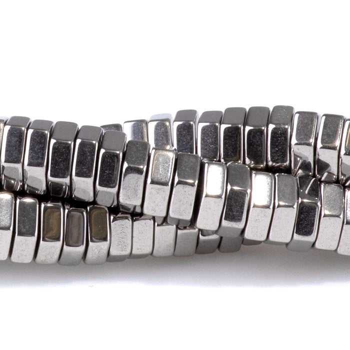 Hematite Antique Silver Plated 2x6mm Hexagon - 15-16 Inch