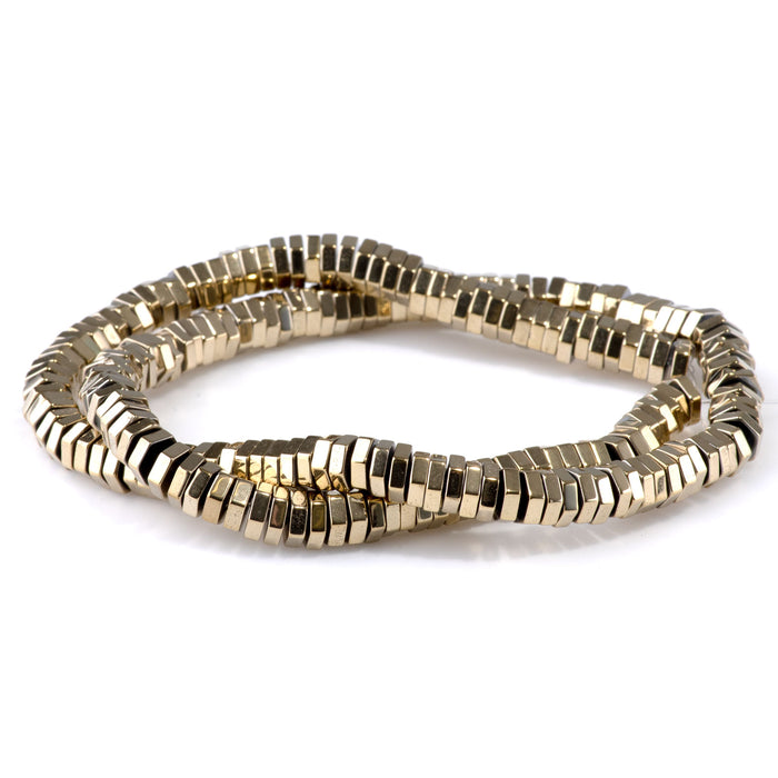 Hematite Light Gold Plated 2x6mm Hexagon - 15-16 Inch