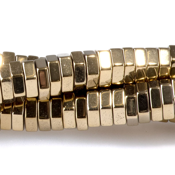 Hematite Light Gold Plated 2x6mm Hexagon - 15-16 Inch