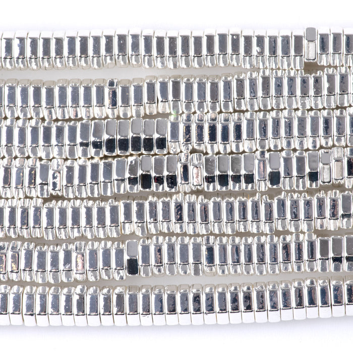 Hematite White Silver Plated 2x6mm Hexagon - 15-16 Inch