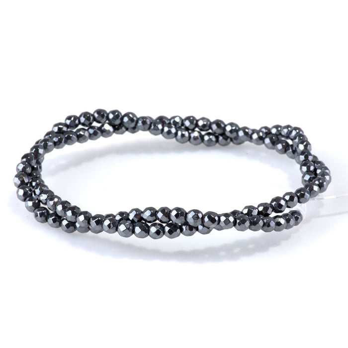 Hematite 4mm Faceted Round - 15-16 Inch
