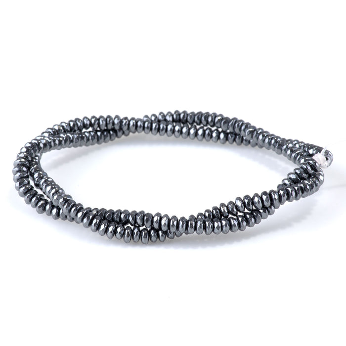 Hematite 4mm Faceted Rondelle - 15-16 Inch