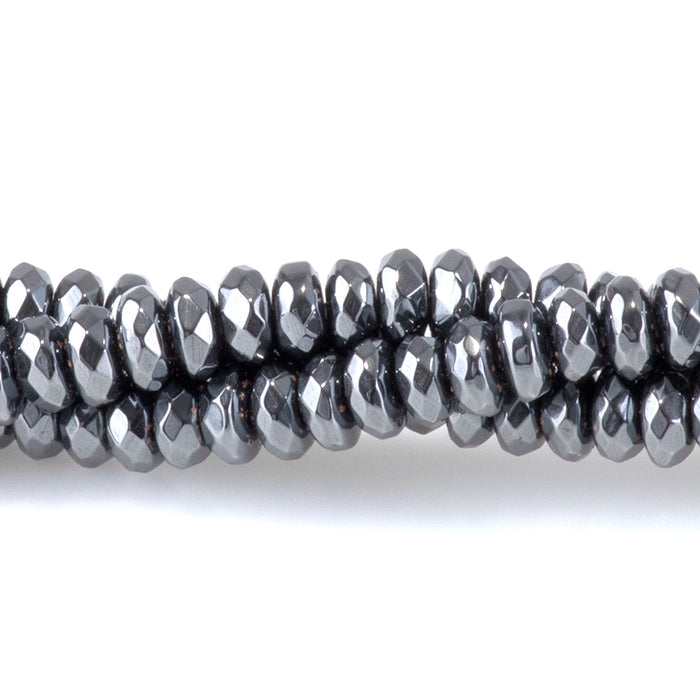 Hematite 4mm Faceted Rondelle - 15-16 Inch