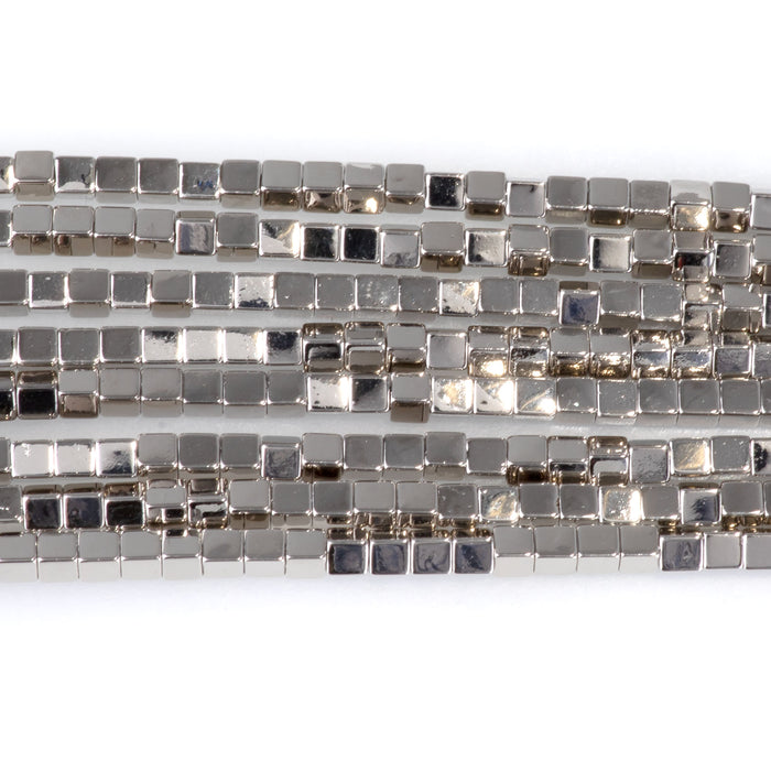 Hematite Antique Silver Plated 2mm Cube   - 15-16 Inch