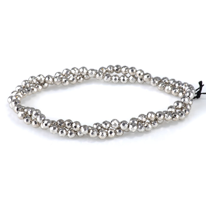 Hematite Antique Silver Plated 4mm Faceted Round - 15-16 Inch