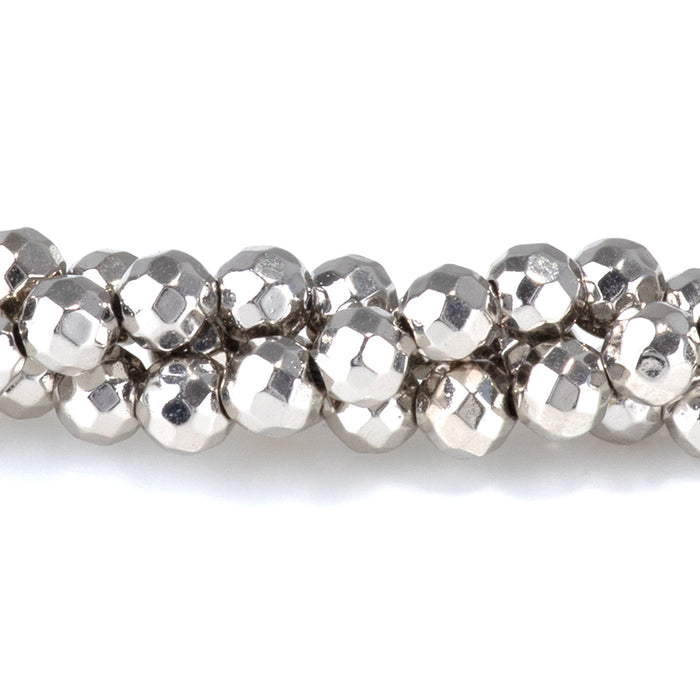 Hematite Antique Silver Plated 4mm Faceted Round - 15-16 Inch