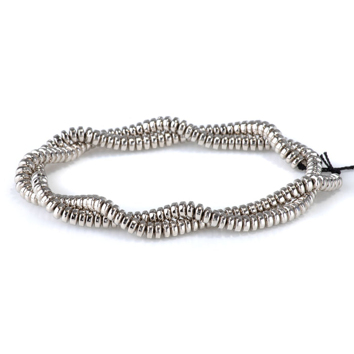 Hematite Antique Silver Plated 4mm Rondelle - 15-16 Inch